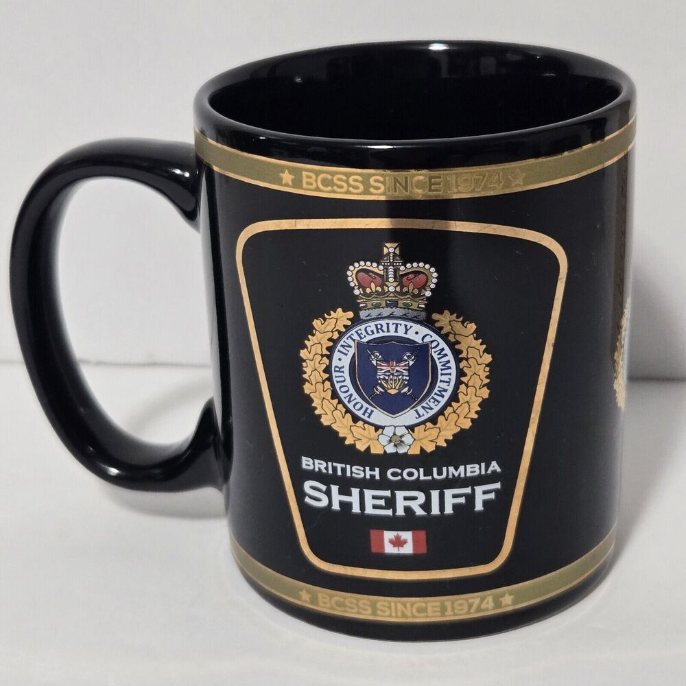 British Columbia Sheriff Coffee‎ Mug Black Gold Canadian Flag Motto Hot/Cold
